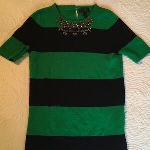 J. Crew Stripe Short Sleeve Sweater with Beaded Neckline